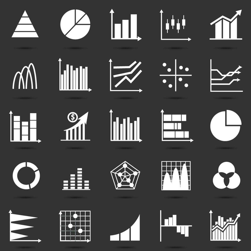 impostato di attività commerciale grafico icona, silhouette oggetto statistica finanza presentazione, piatto successo rapporto simbolo vettore. vettore