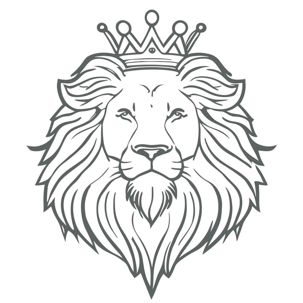 Leone con corona, vettore illustrazione linea arte