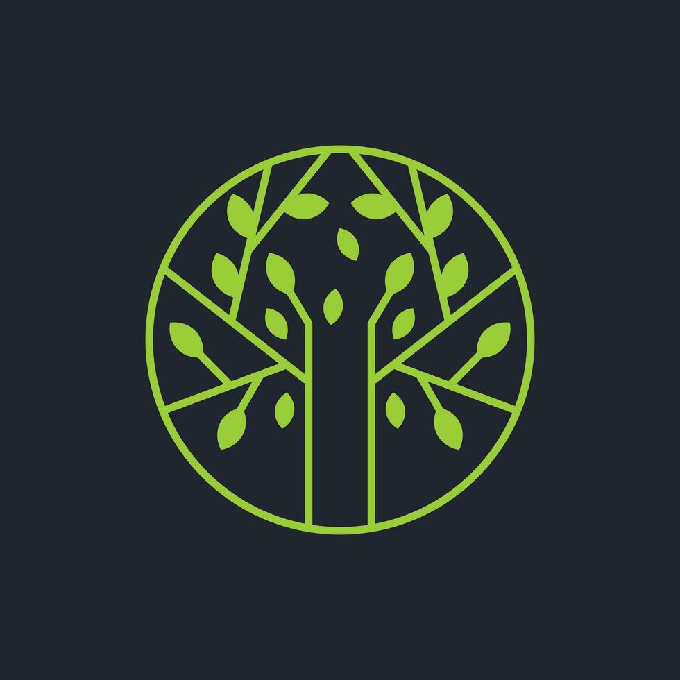 cerchio albero logo icona modello disegno, giardino pianta naturale simboli modello. albero di vita ramo con le foglie vettore