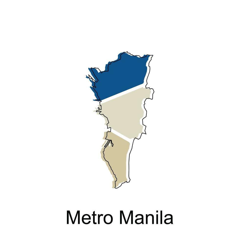 carta geografica di la metropolitana manila vettore design modello, nazionale frontiere e importante città illustrazione