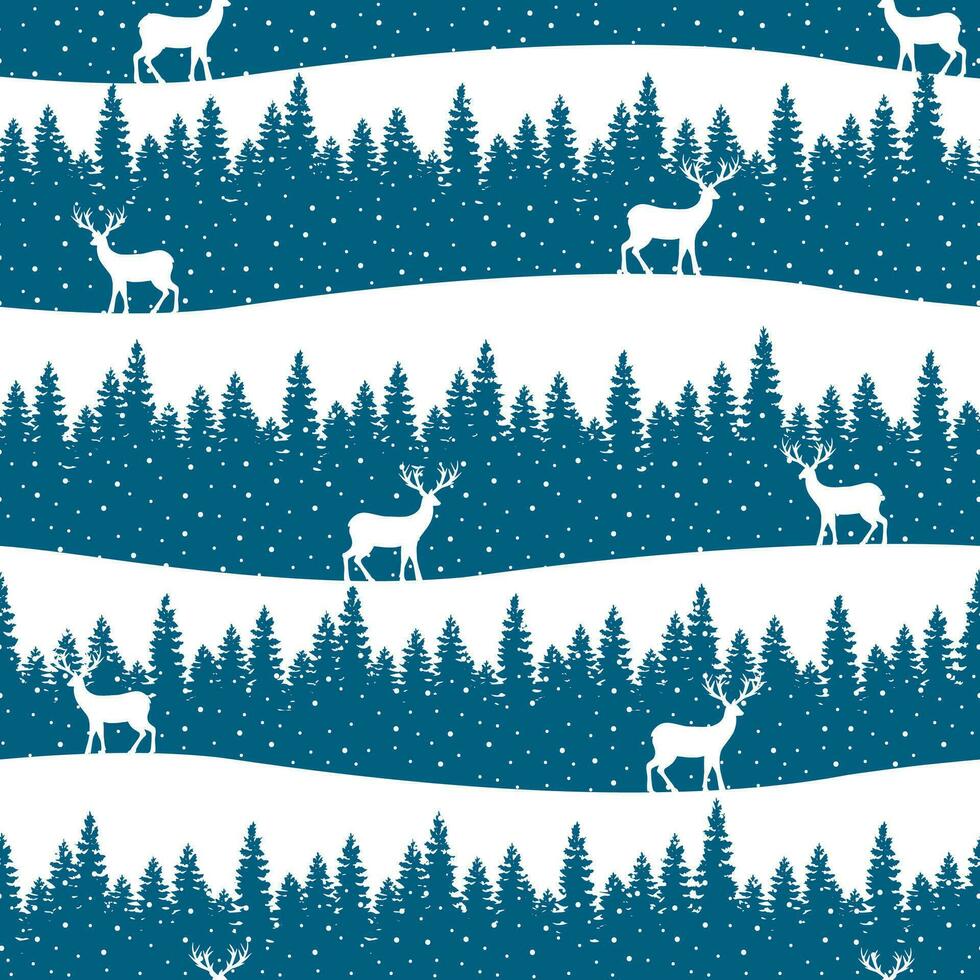 Natale senza soluzione di continuità modello con bellissima cervo, i fiocchi di neve e inverno foresta. Stampa per tessuto, sfondo, involucro carta, tessile, biancheria da letto, maglietta Stampa. vettore
