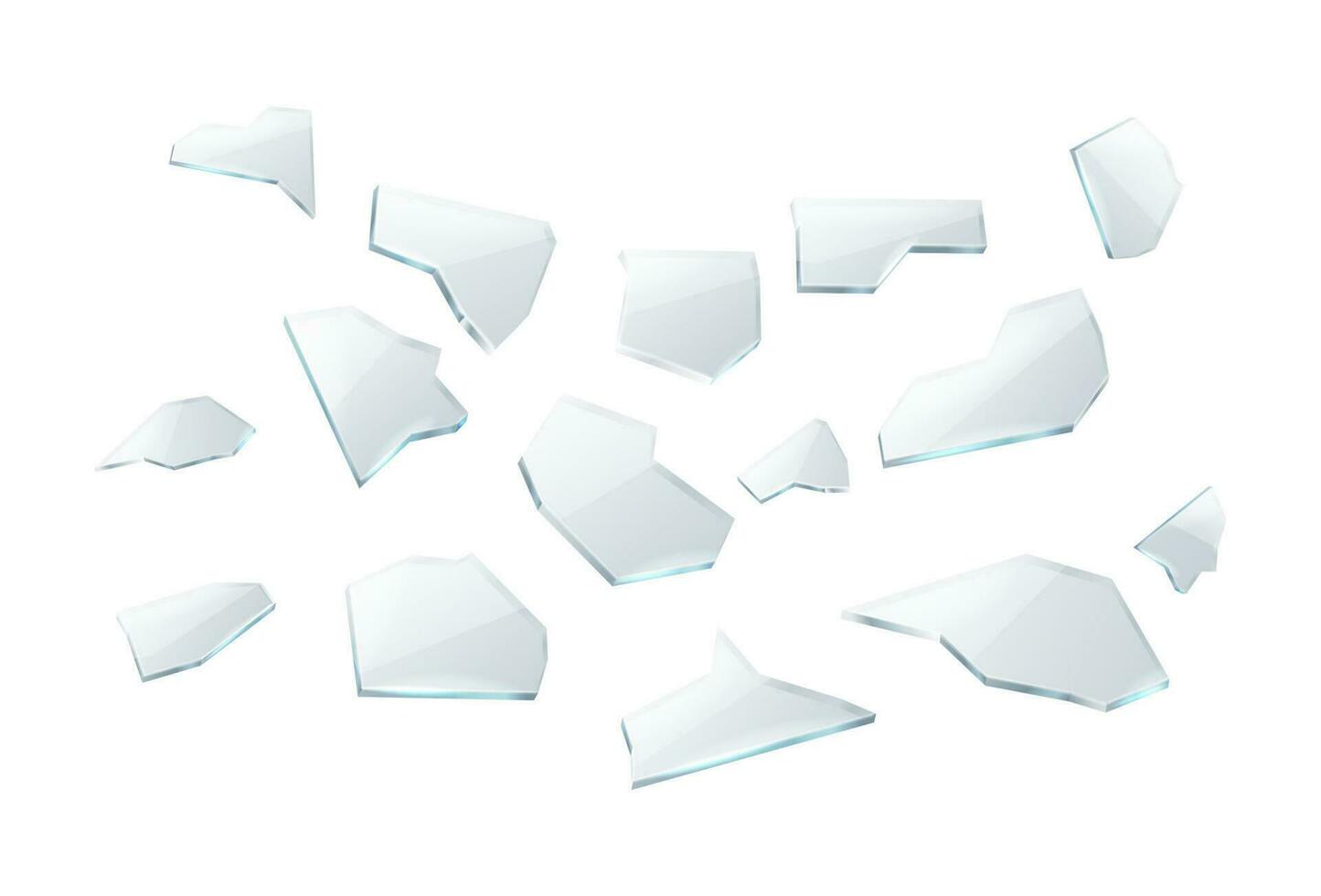 3d realistico vettore illustrazione. rotto crepe di trasparente bicchiere pezzi. isolato su bianca sfondo.