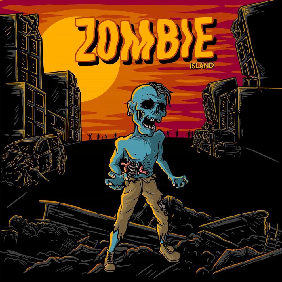 illustrazione isola di zombie, vettore premium