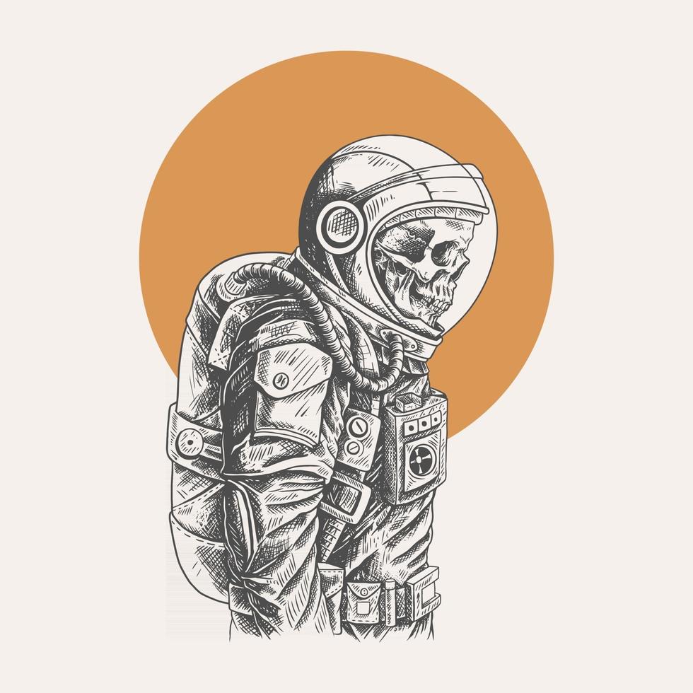 illustrazione astronauta teschio vettore premium