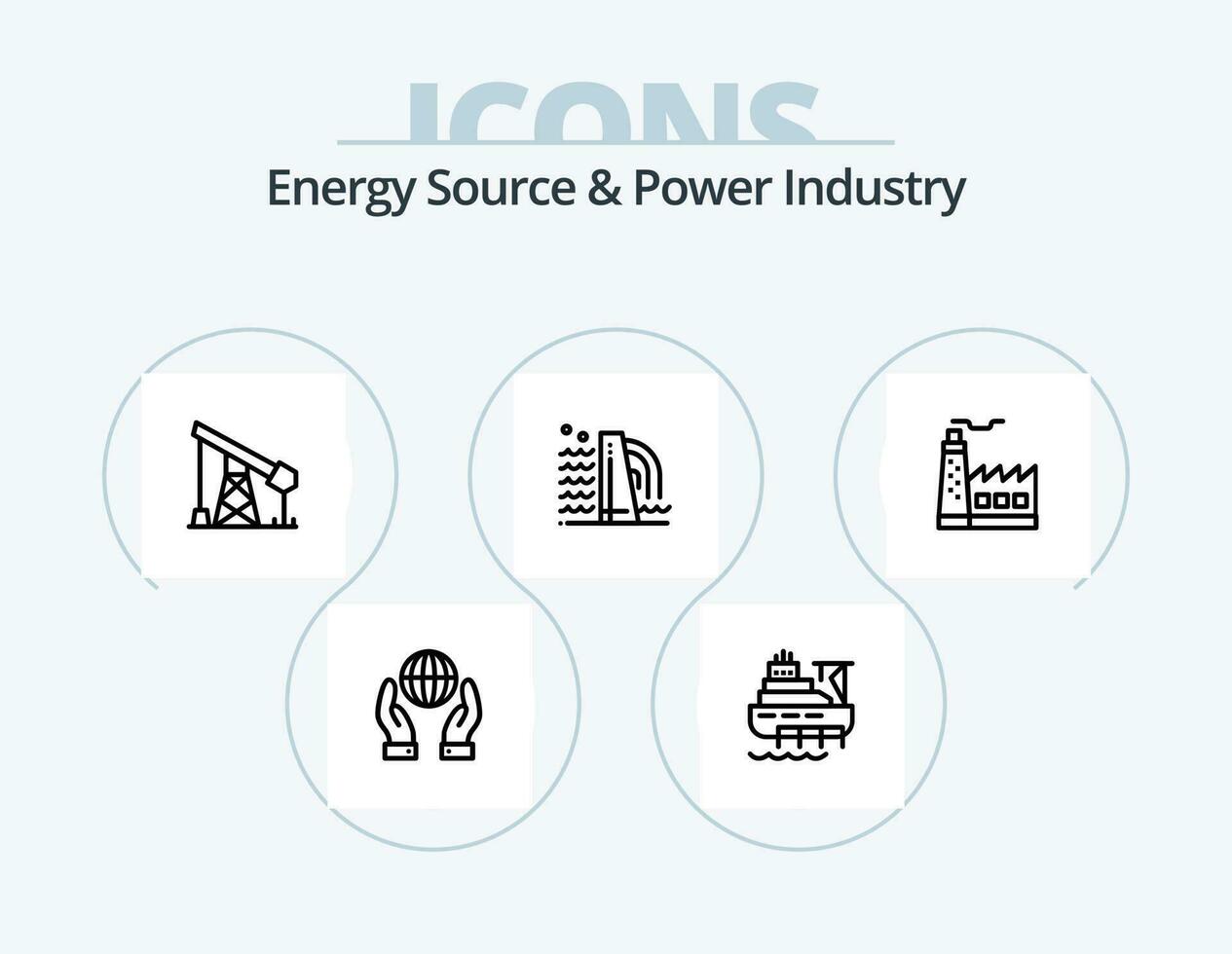 energia fonte e energia industria linea icona imballare 5 icona design. ingegnere. potenza. costruzione. fonte. energia vettore