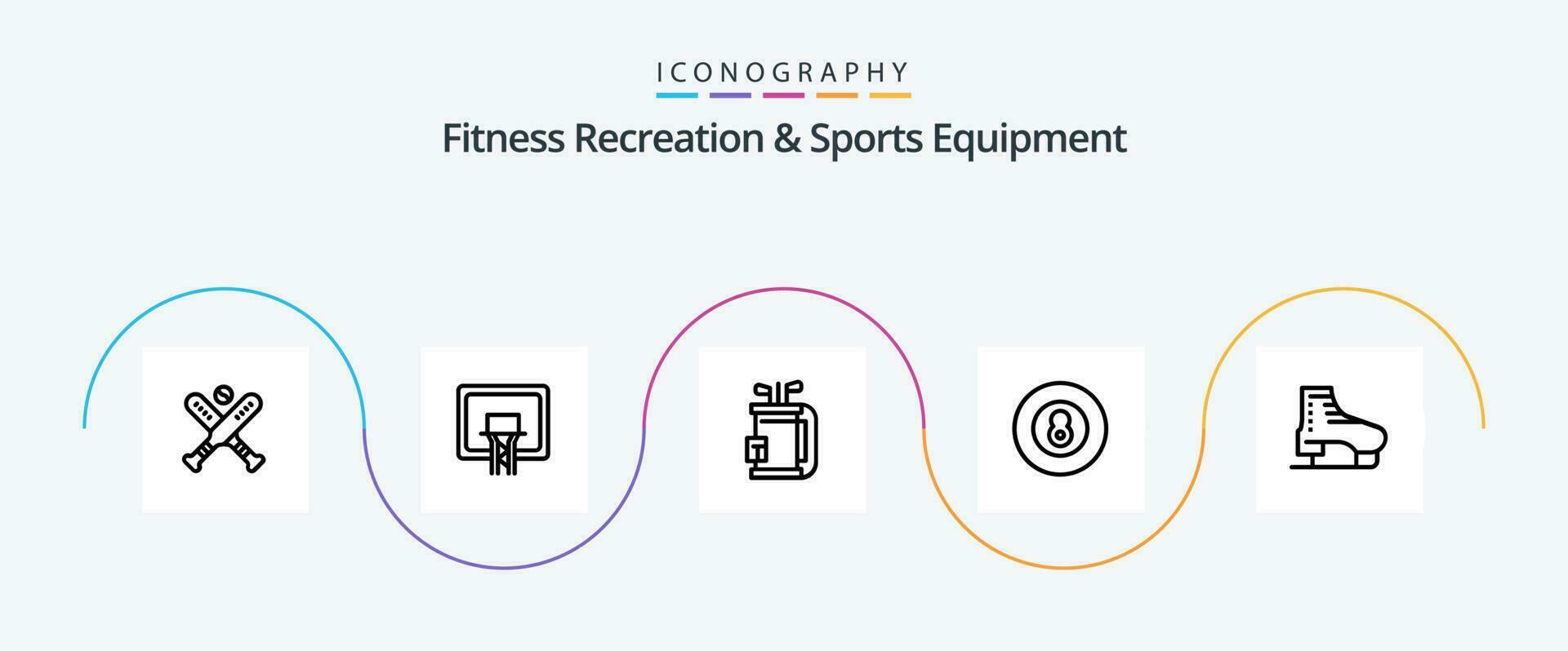 fitness ricreazione e gli sport attrezzatura linea 5 icona imballare Compreso avvio. gioco. Borsa. baseball. bastone vettore