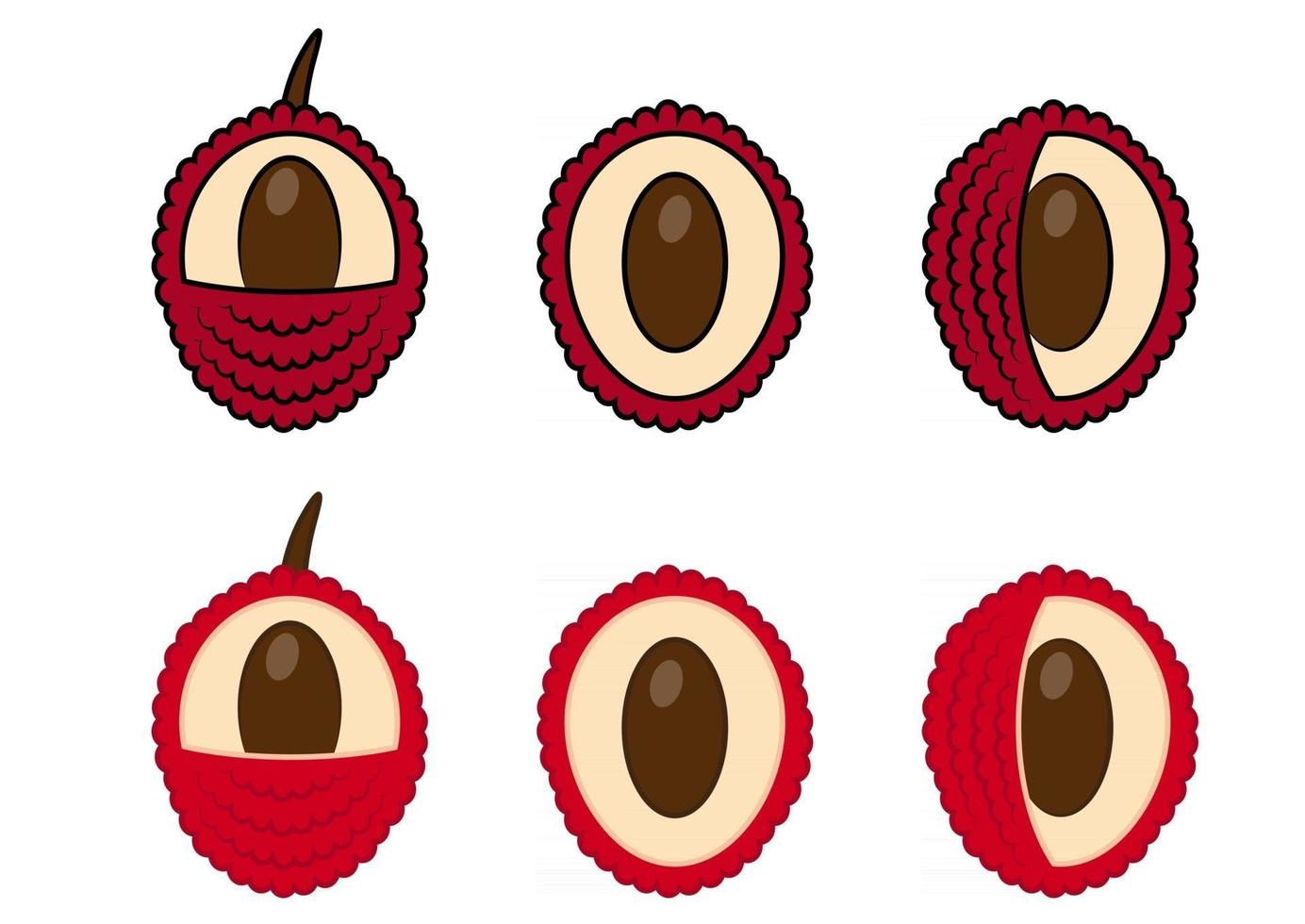 collezione di litchi colorati. frutti asiatici per succhi e cibo vegetariano. set di colori di icone vettoriali di litchi realistici per il web design