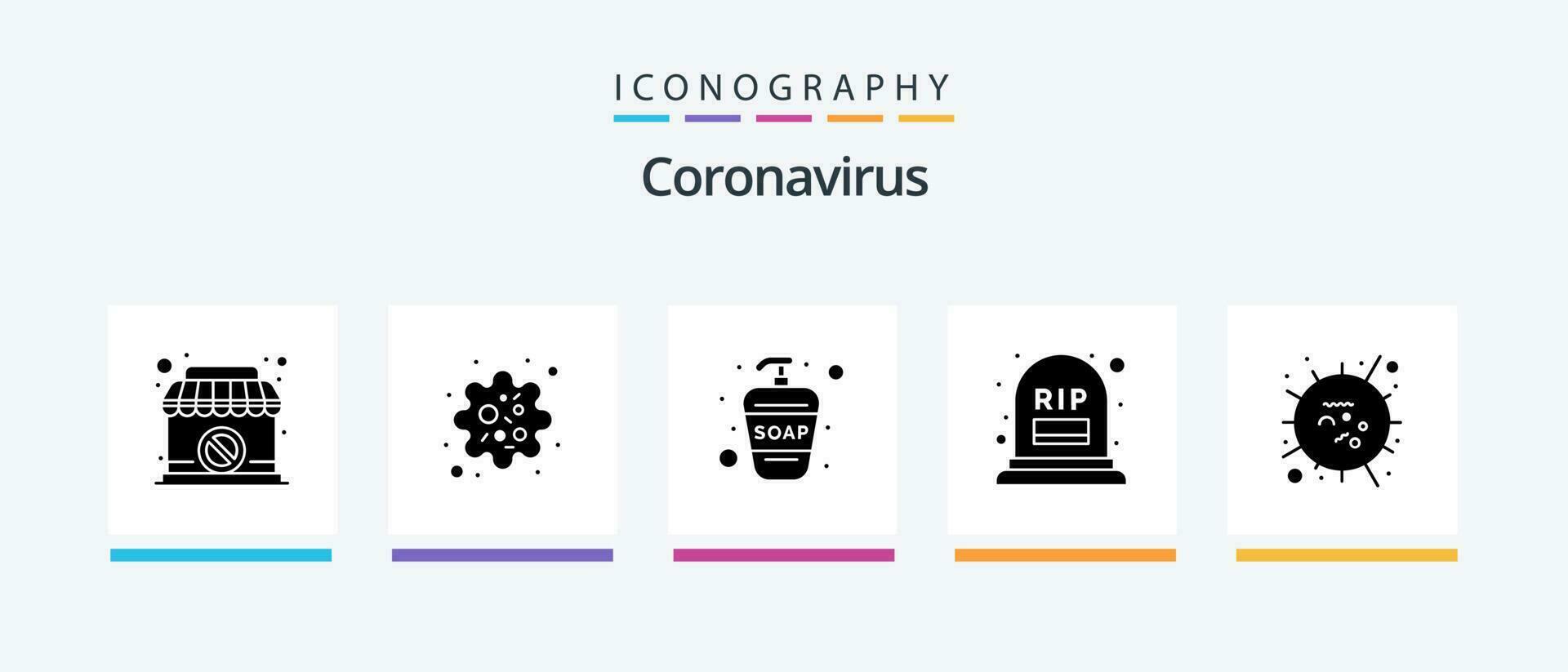 coronavirus glifo 5 icona imballare Compreso influenza. RIP. mano lavare. mortalità. contare. creativo icone design vettore