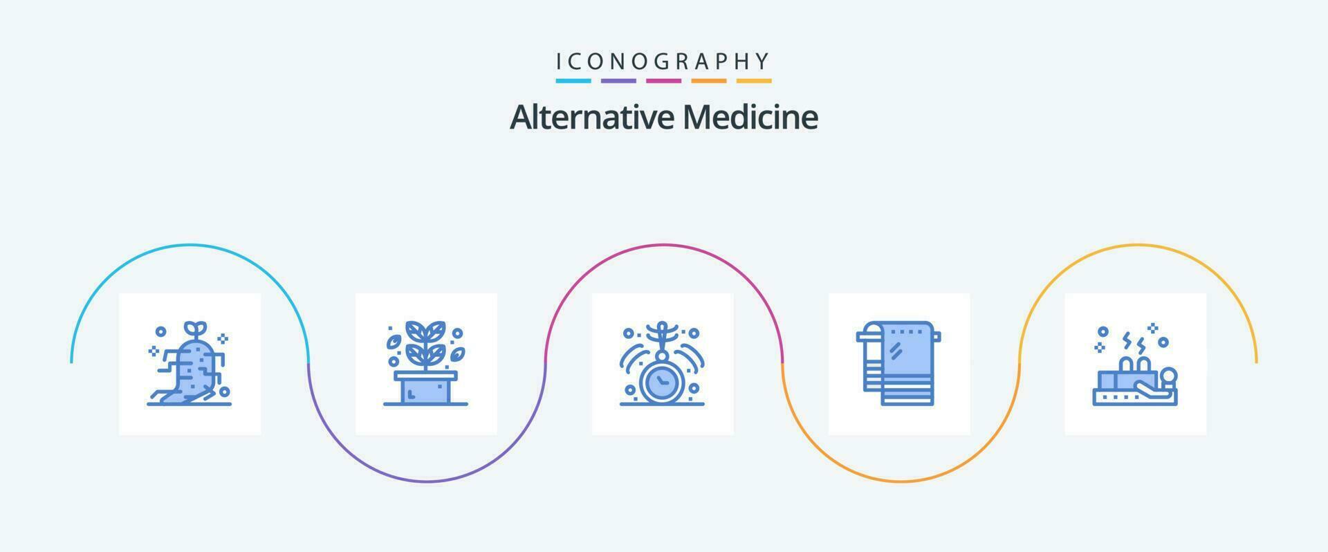 alternativa medicina blu 5 icona imballare Compreso guarigione. asciugandosi. orologio. asciugamano. bagno vettore