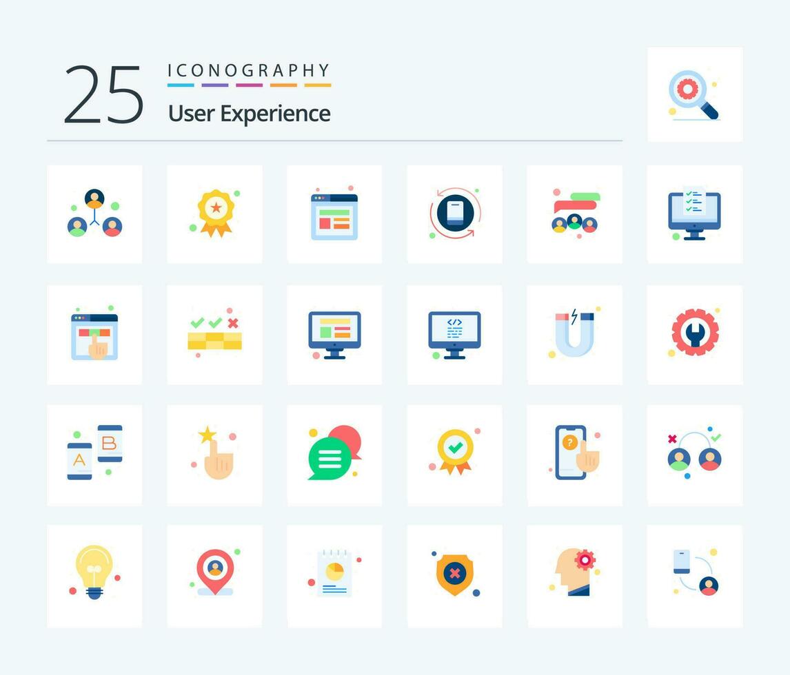 utente Esperienza 25 piatto colore icona imballare Compreso squadra. le persone. analisi ux. gli amici. UX vettore
