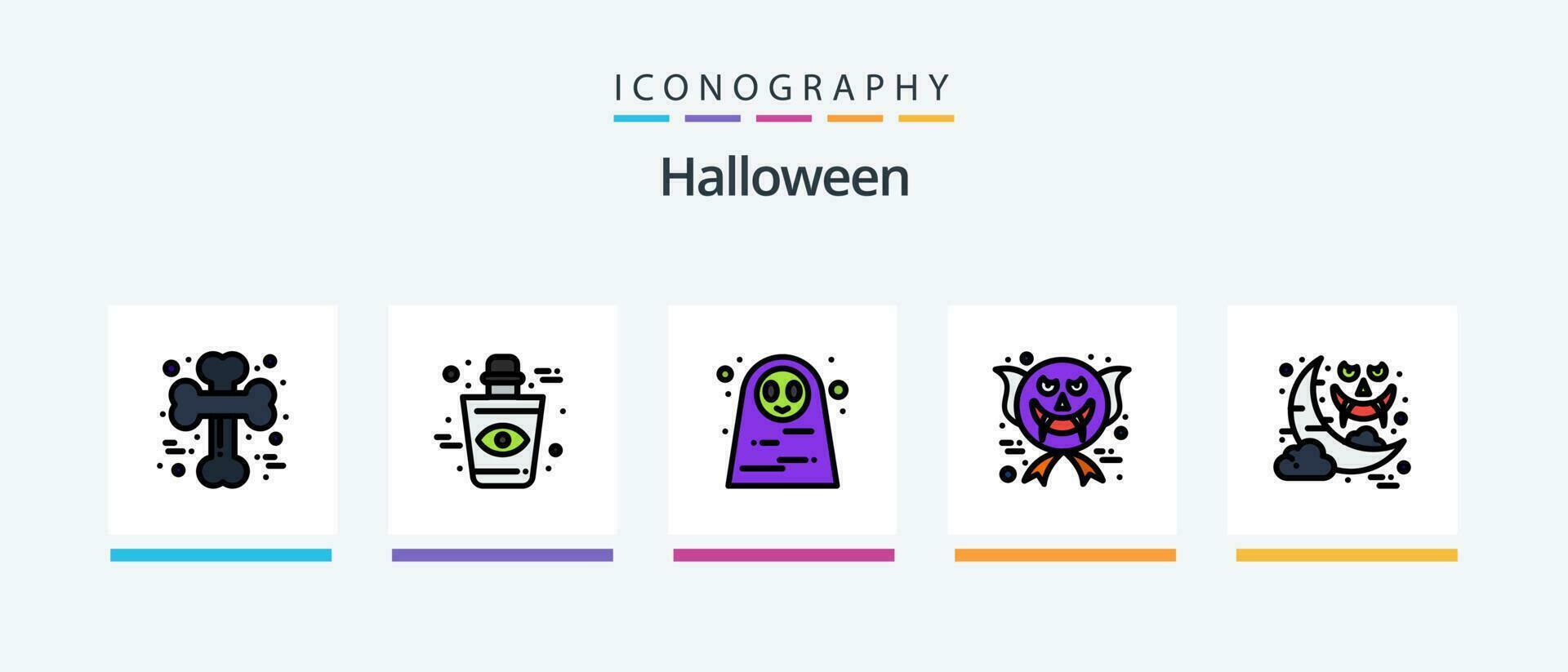 Halloween linea pieno 5 icona imballare Compreso viso. Halloween. sangue. incrociato. osso. creativo icone design vettore