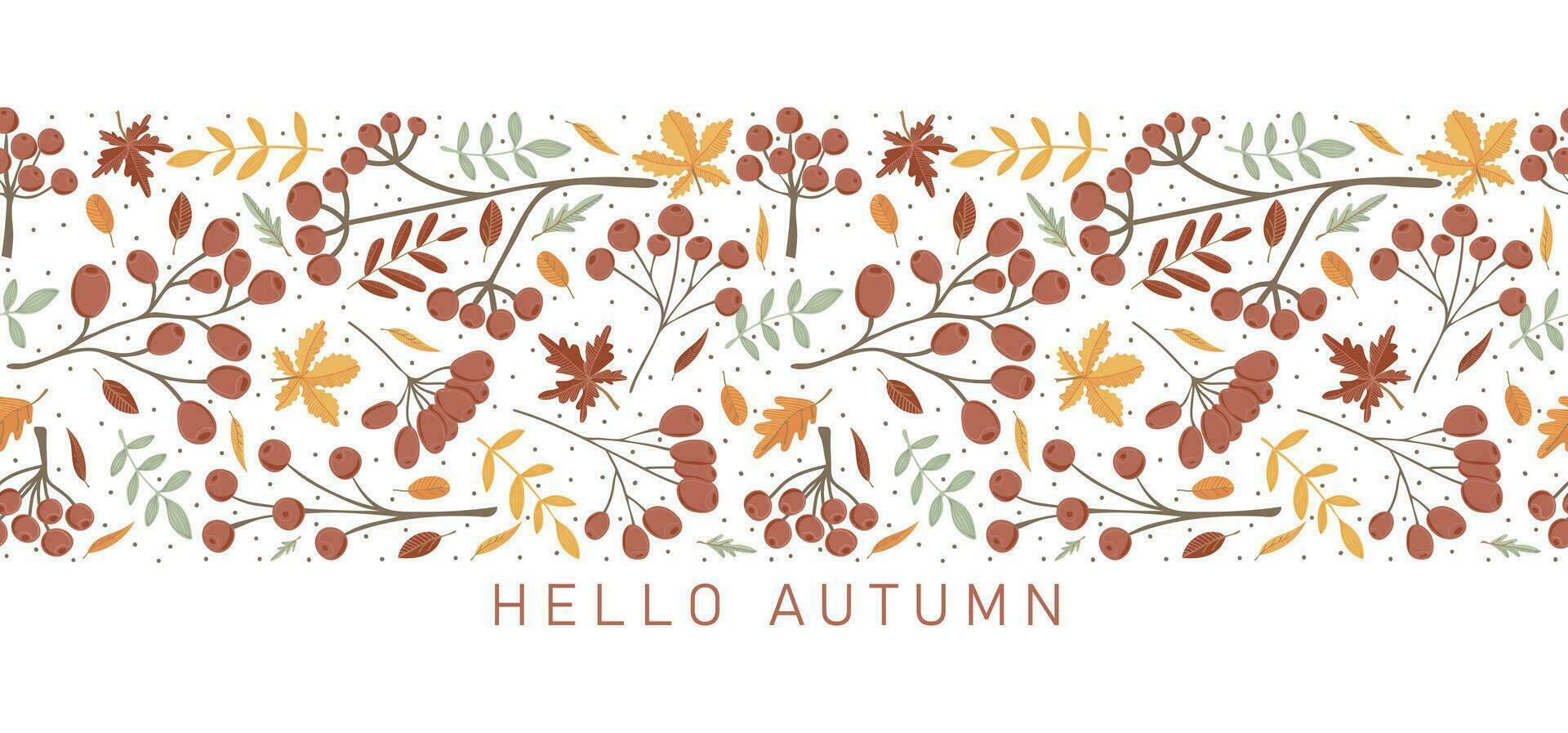 Ciao autunno. di moda design con autunno foglie, ramoscelli e frutti di bosco nel minimalista stile. Perfetto sfondo per striscione, manifesto, volantino, copertina vettore