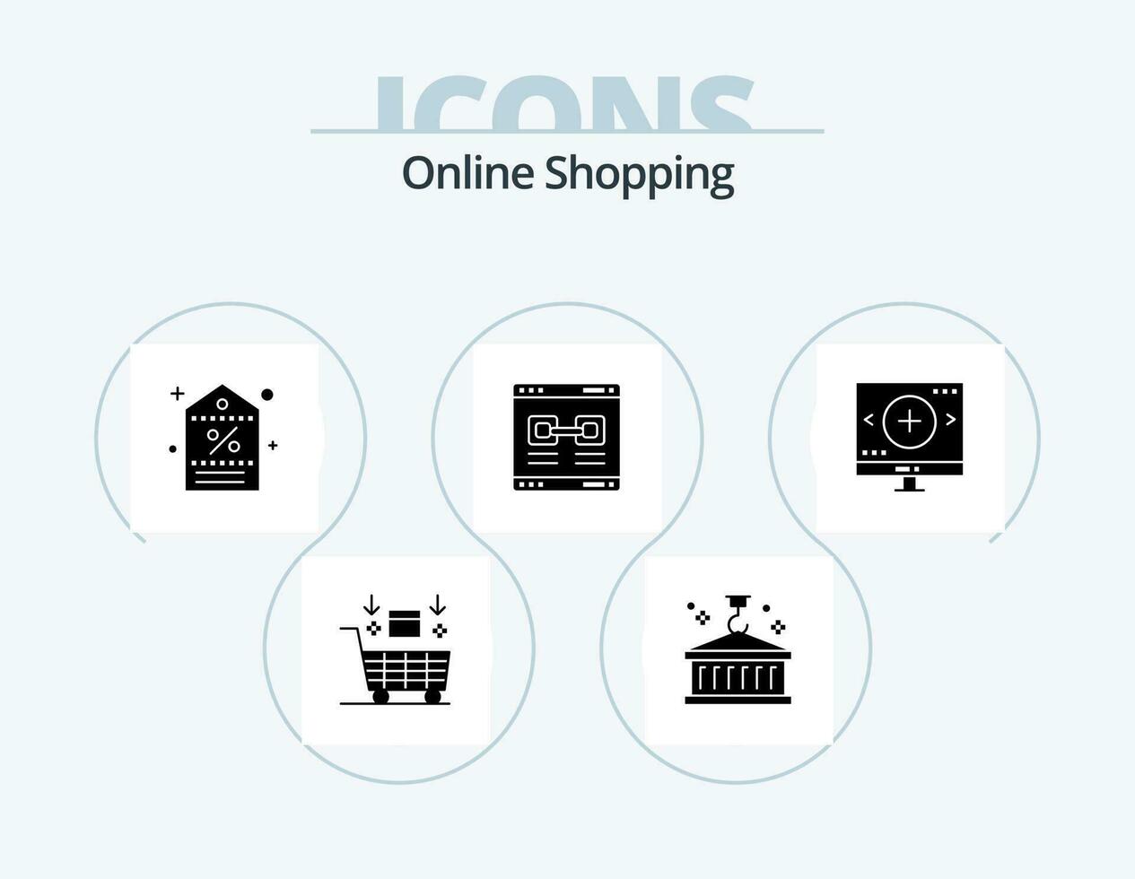 in linea shopping glifo icona imballare 5 icona design. promuovere. Internet. logistico. etichetta. promozione vettore