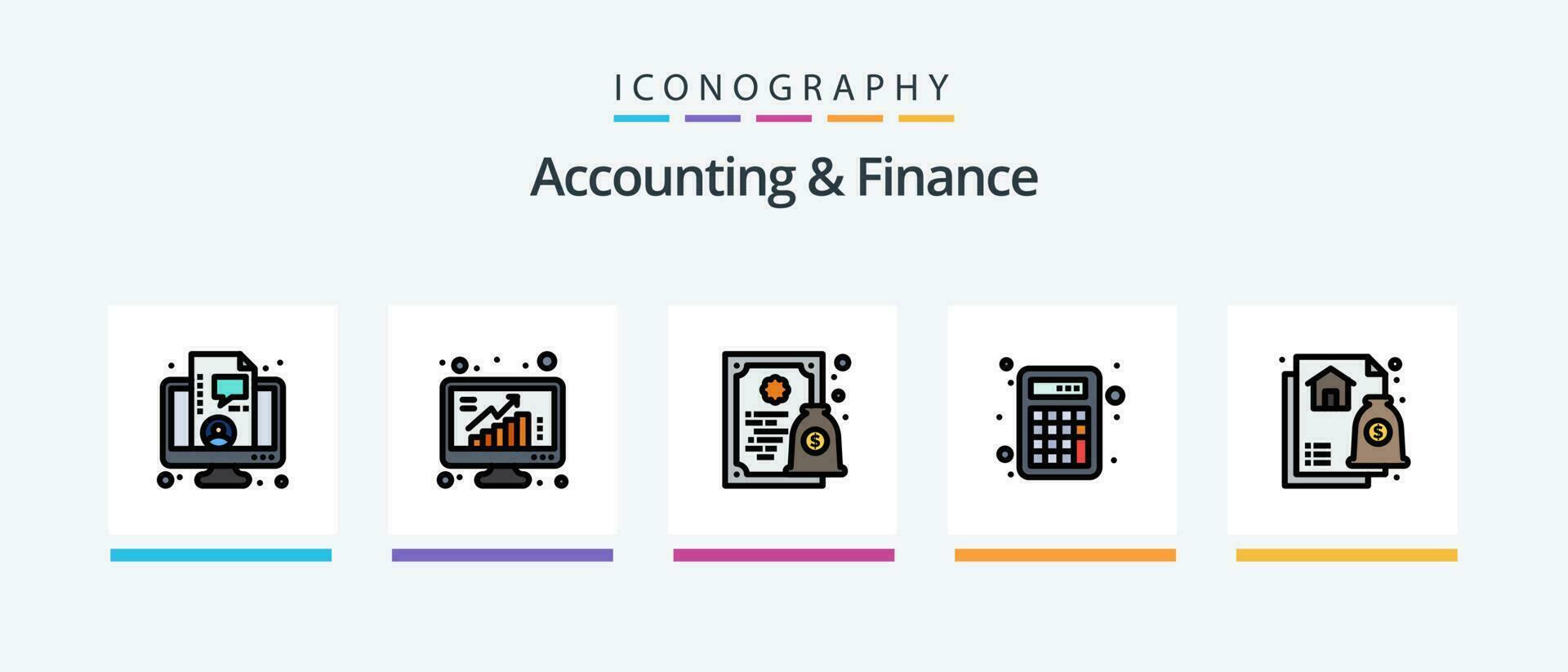 contabilità e finanza linea pieno 5 icona imballare Compreso calcolo. calcolatrice. prestito. contabilità. i soldi nel mano. creativo icone design vettore