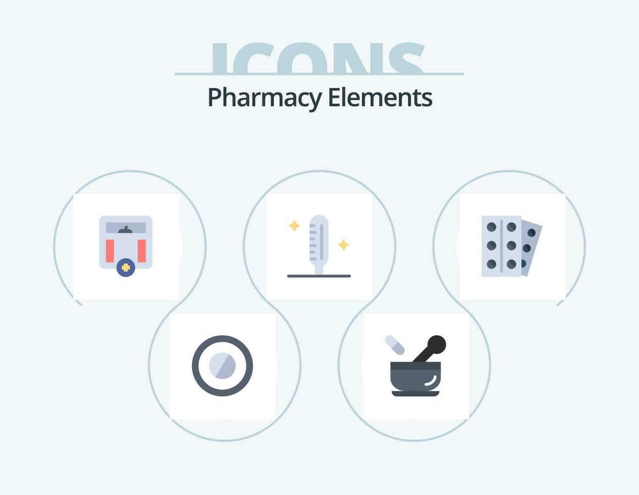 farmacia elementi piatto icona imballare 5 icona design. paziente. medico. Salute. termometro. febbre vettore