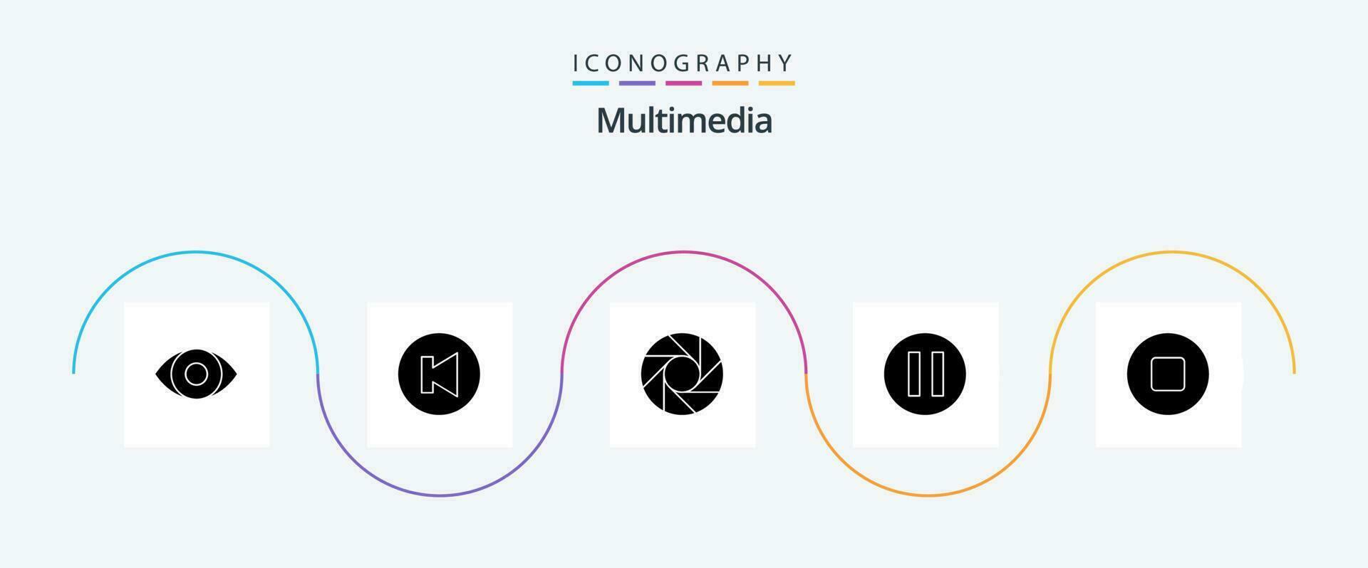 multimedia glifo 5 icona imballare Compreso . multimedia. fermare vettore