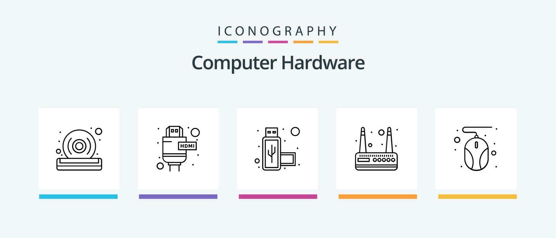 computer hardware linea 5 icona imballare Compreso . il computer portatile. router. computer. qualità. creativo icone design vettore