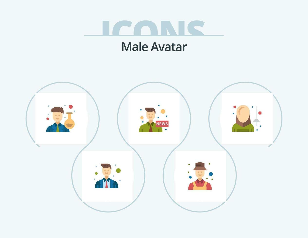 maschio avatar piatto icona imballare 5 icona design. avatar. notizia. scienziato. media. ancora vettore