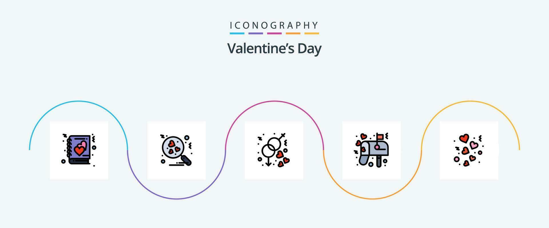 san valentino giorno linea pieno piatto 5 icona imballare Compreso amore. giorno. Genere. posta. lettera vettore