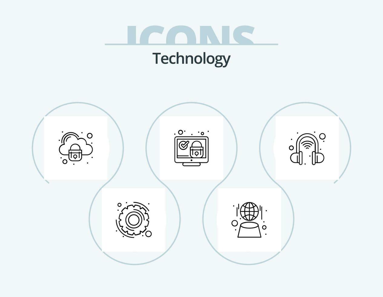 tecnologia linea icona imballare 5 icona design. riparazione. macchina. opzioni. libro. inteligente vettore