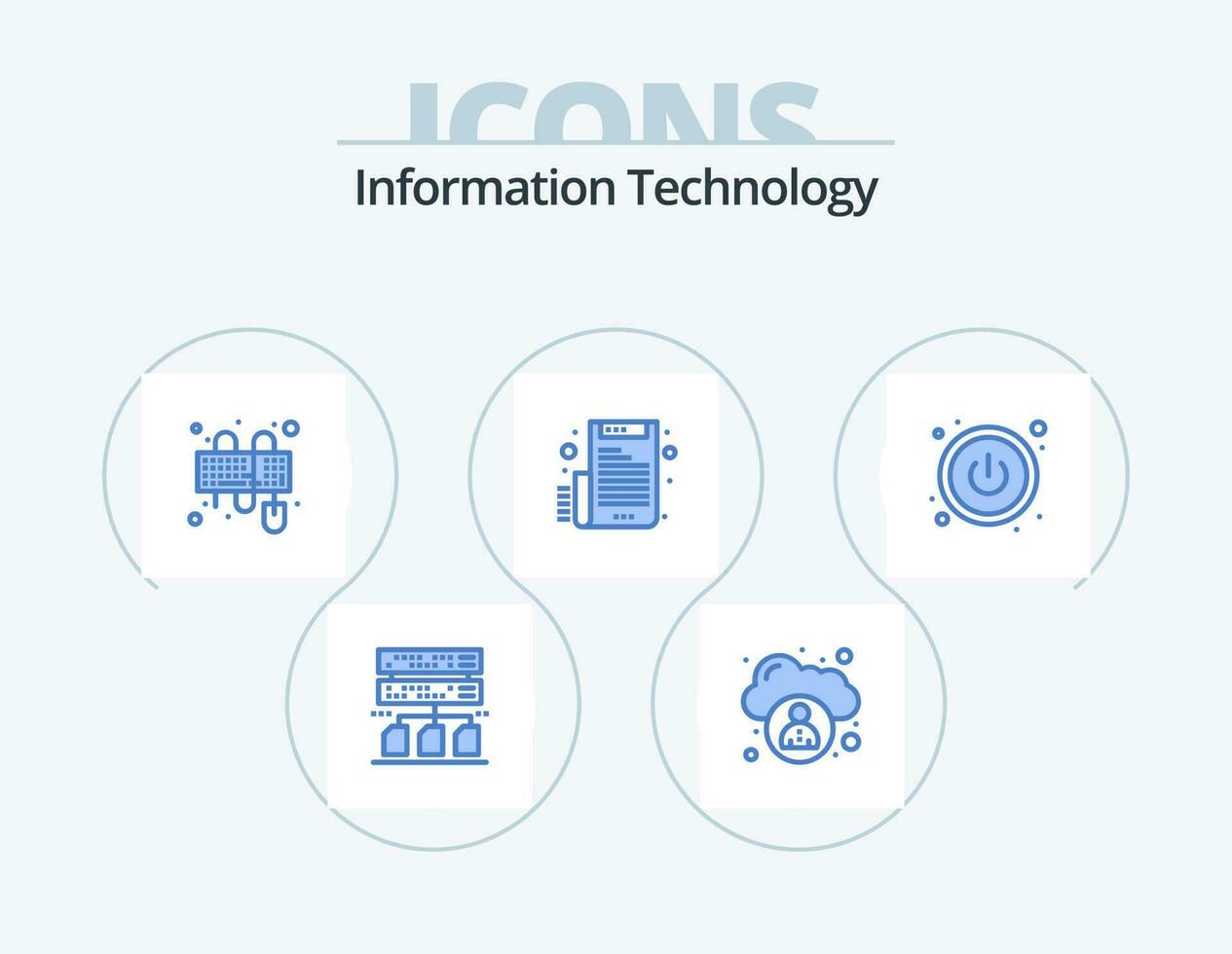 informazione tecnologia blu icona imballare 5 icona design. . interruttore. tastiera del computer. potenza. file vettore