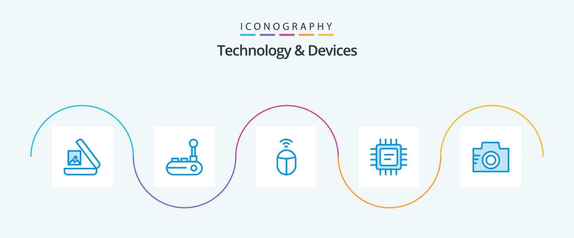 dispositivi blu 5 icona imballare Compreso . foto. Wifi. Immagine. processore vettore