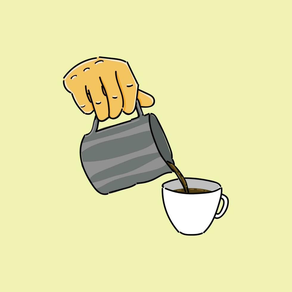 mano versare caffè per un' bianca tazza vettore illustrazione design