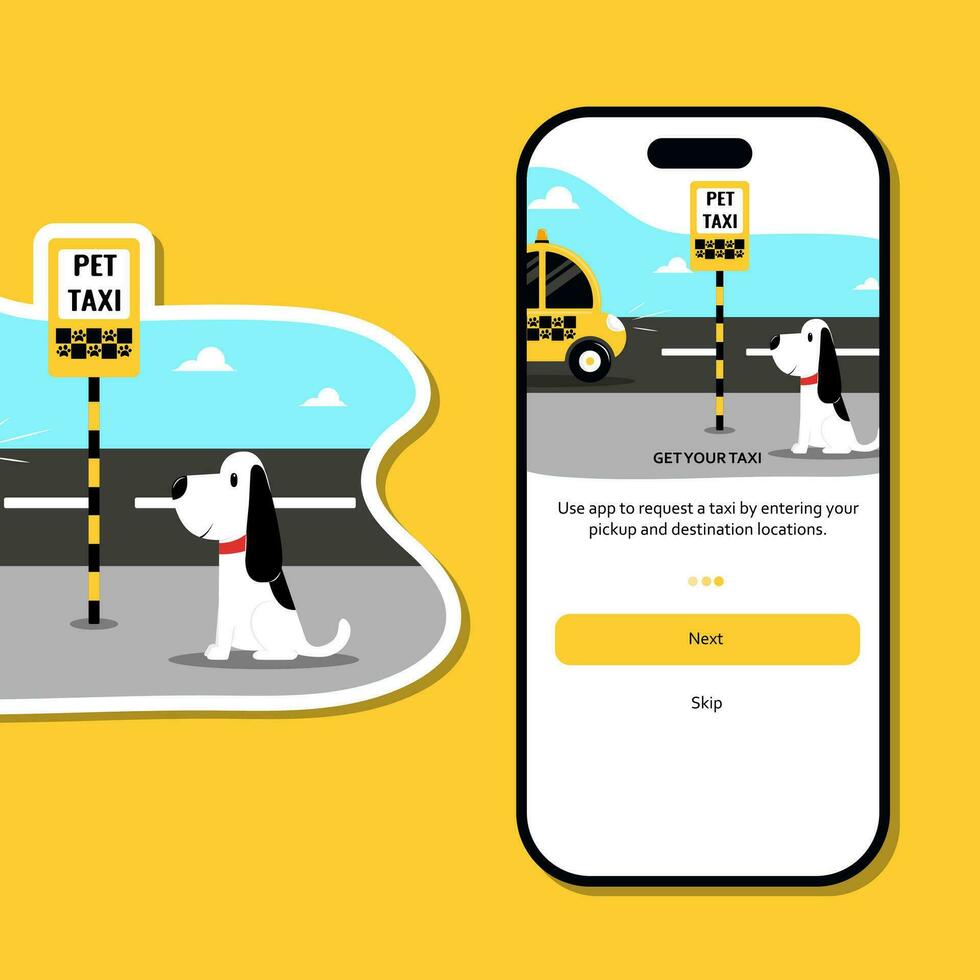 Telefono App animale domestico Taxi vettore illustrazione trasferimento servizio per animali