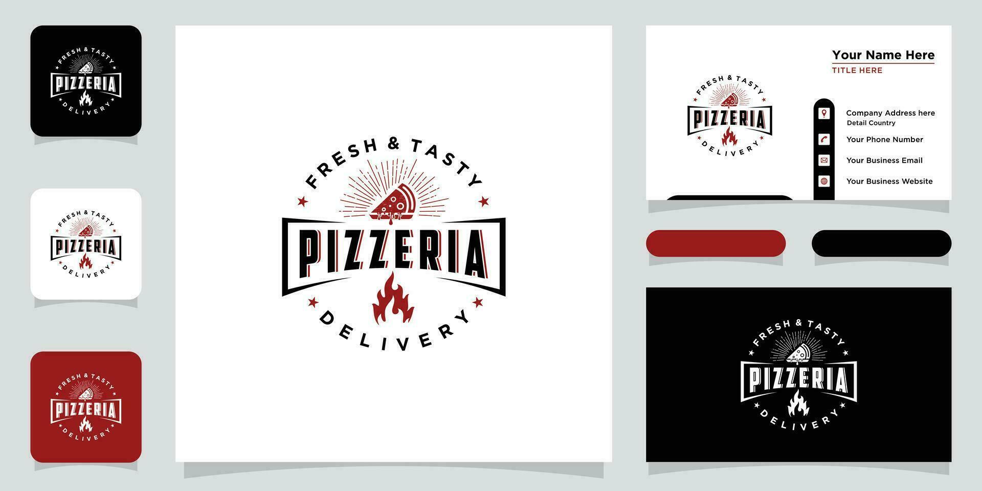 Pizza ristorante design logo. simboli per cibo e bevanda con attività commerciale carta design premio vettore