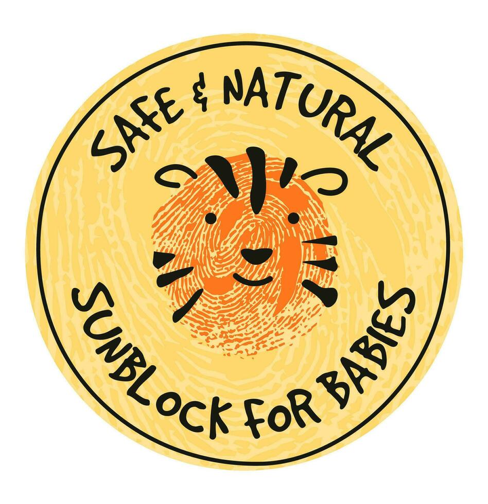sicuro e naturale crema solare per bambini, distintivo etichetta vettore