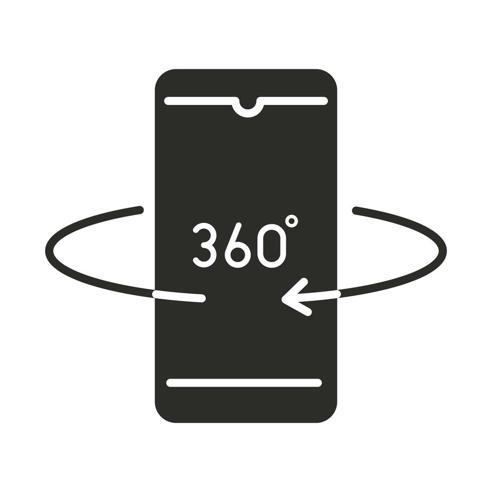 smartphone con realtà aumentata rotazione a 360 gradi stile silhouette vettore