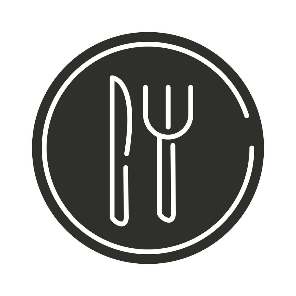 servizio ristorante cibo forchetta e coltello segnale silhouette icona vettore