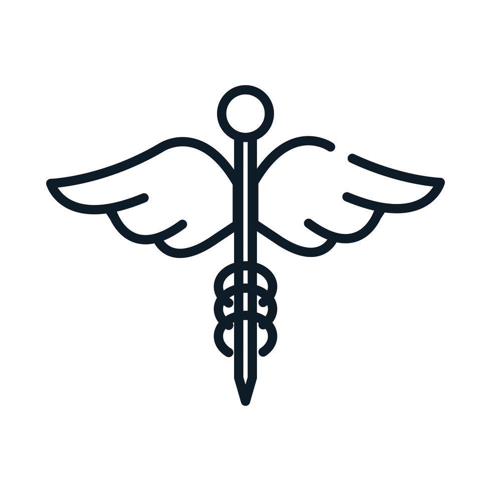 icona della linea dell'emblema del caduceo medico sanitario vettore