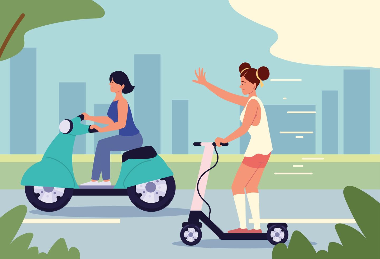 donne che usano moto e scooter vettore