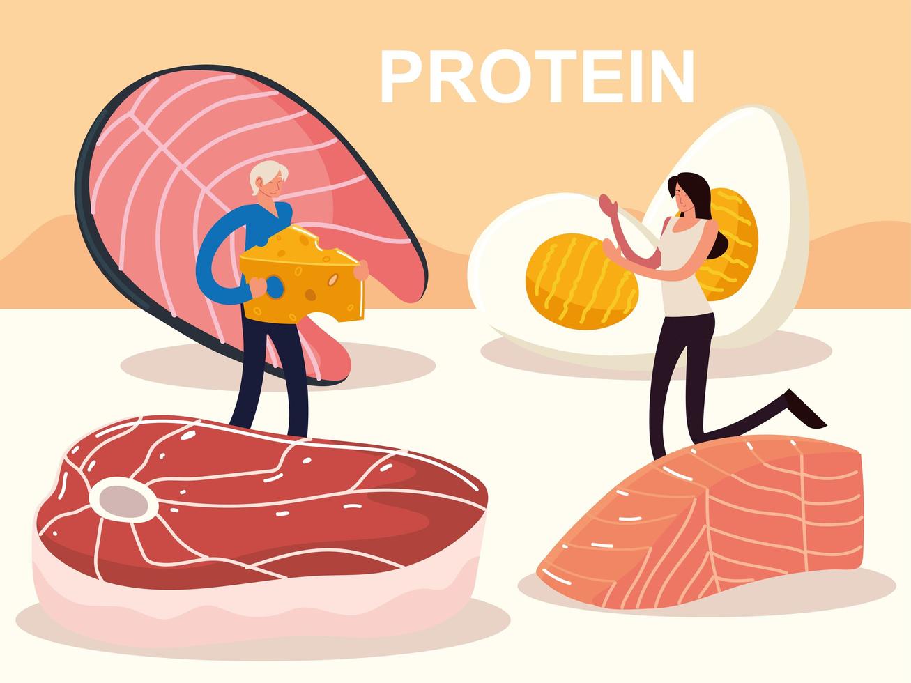 persone e cibo proteico vettore
