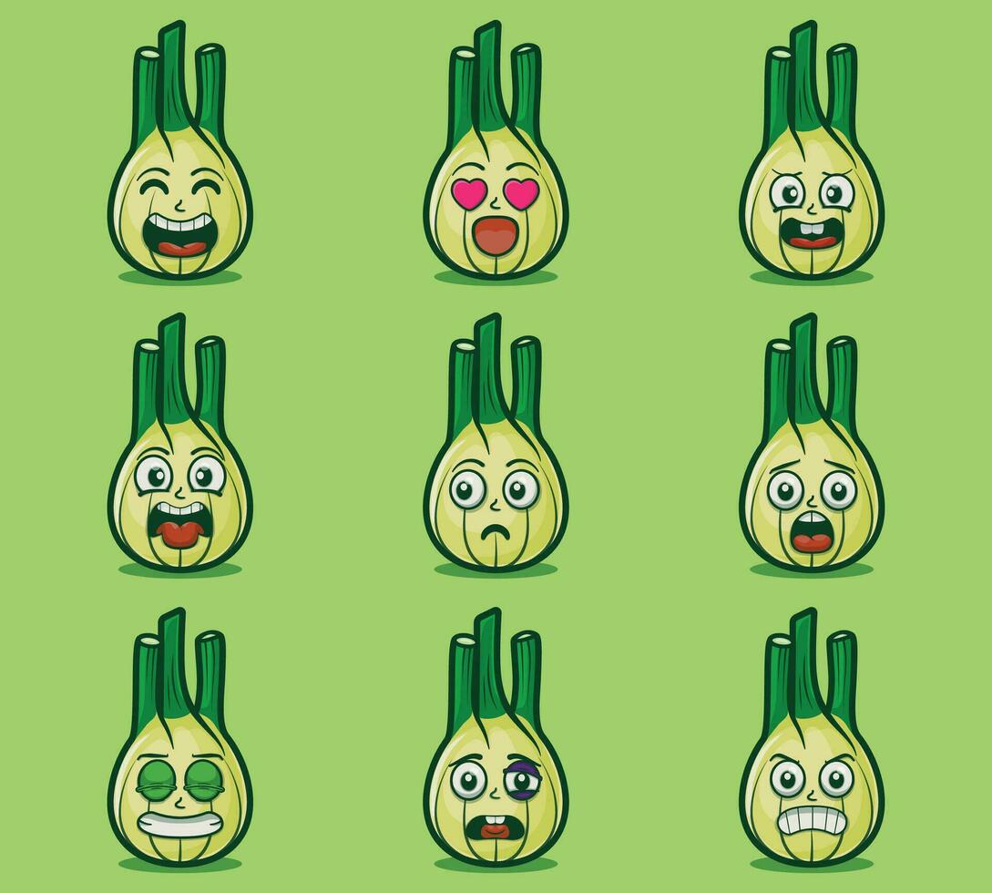 carino e kawaii finocchio personaggio emoticon espressione illustrazione impostato vettore