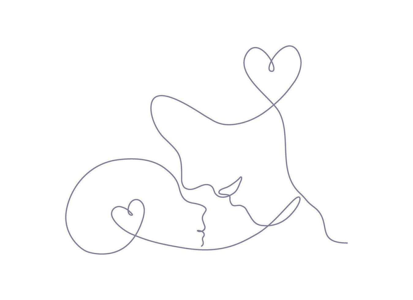 continuo linea arte di un' madre con un' bambino con cuore forma simbolo, La madre di giorno concetto. lineart vettore illustrazione.