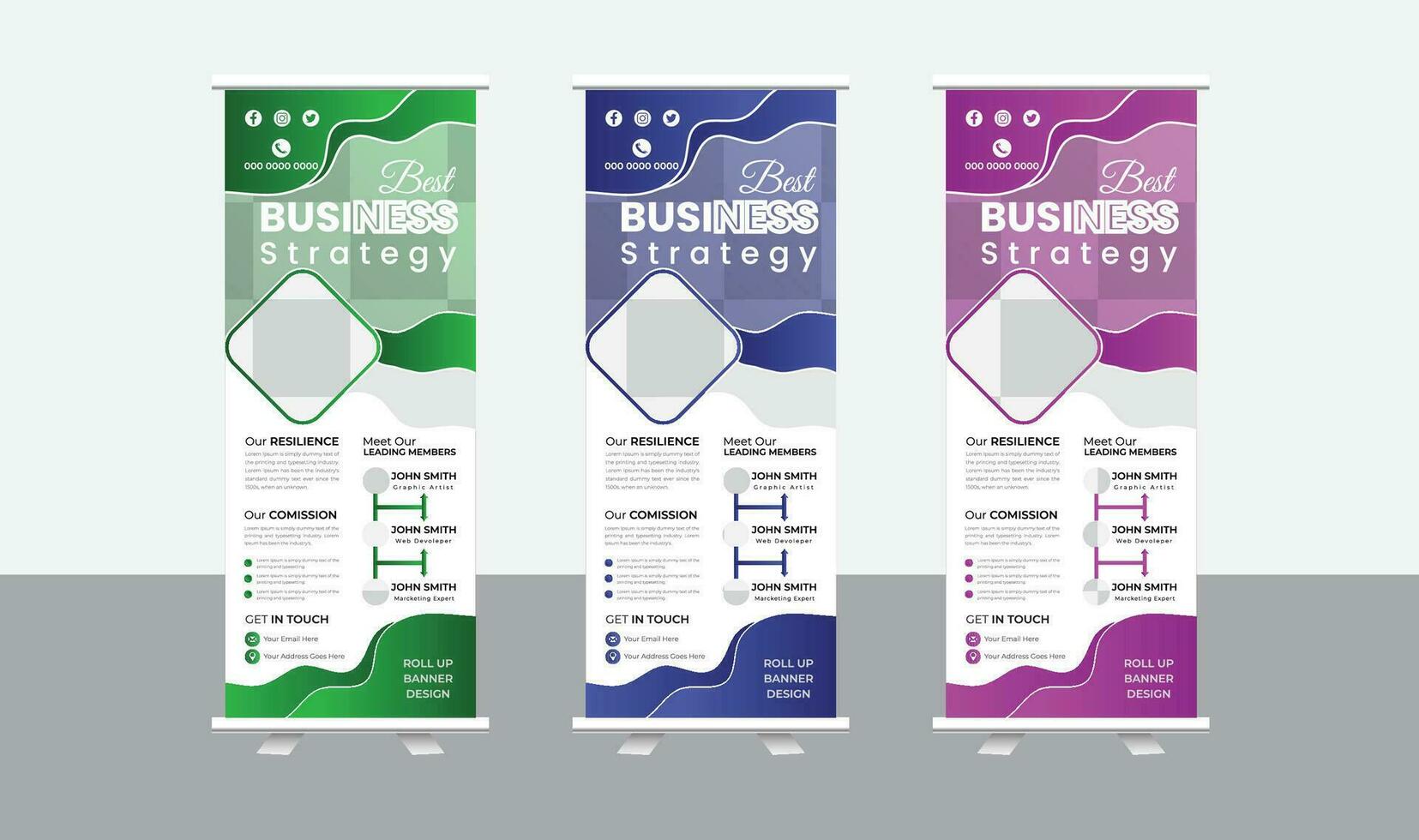 business creativo roll up banner design vettore