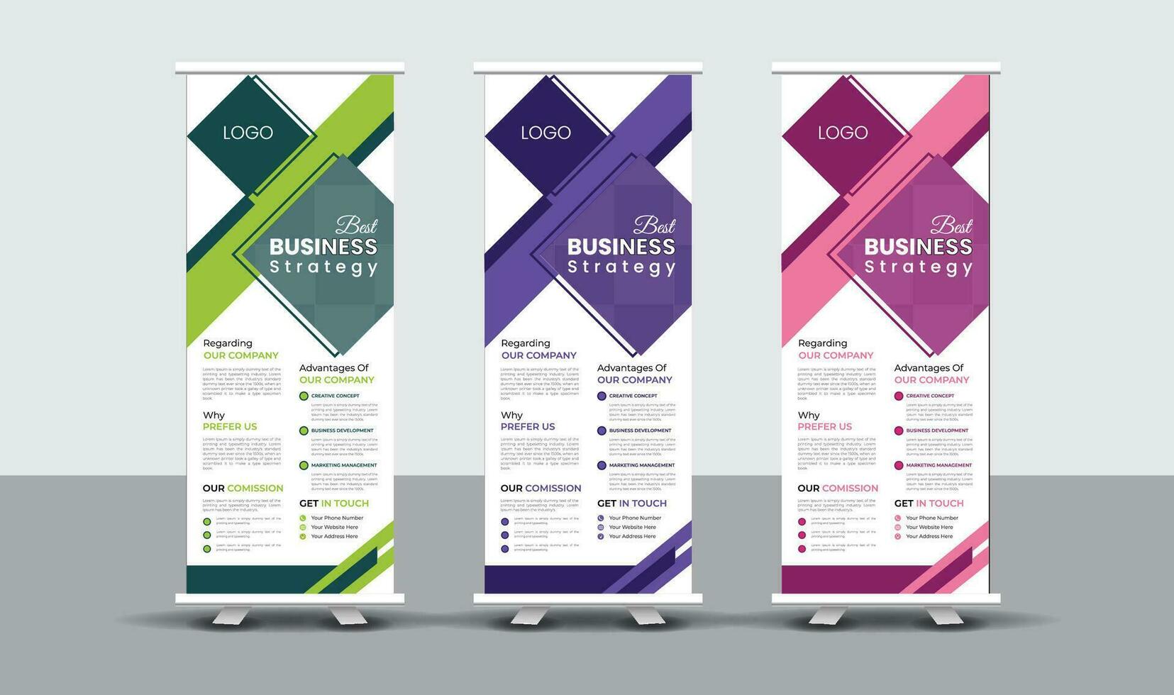 business creativo roll up banner design vettore