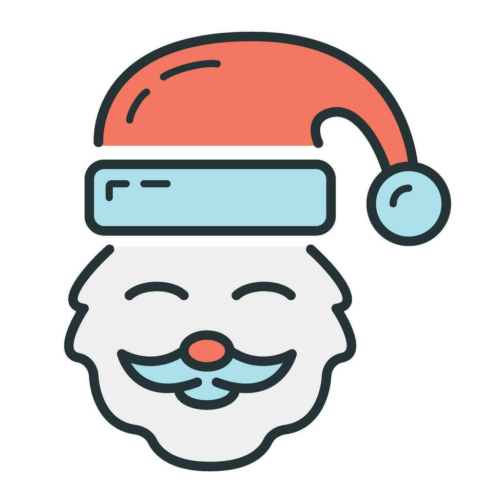 concetto contento nuovo anno, allegro Natale Santa Claus viso icona, cartone animato natale etichetta vacanza inverno tempo piatto vettore illustrazione, isolato su bianca.