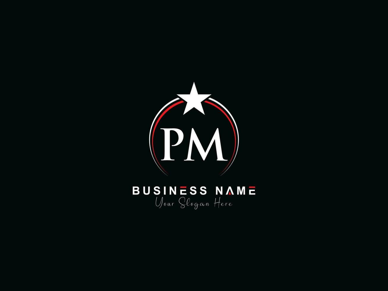 minimalista cerchio pm logo icona, creativo pm lusso stella logo lettera vettore
