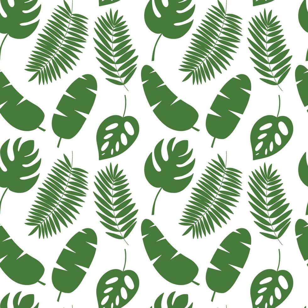 diverso tropicale palma le foglie senza soluzione di continuità modello. vettore tropicale le foglie impianti silhouette su bianca sfondo