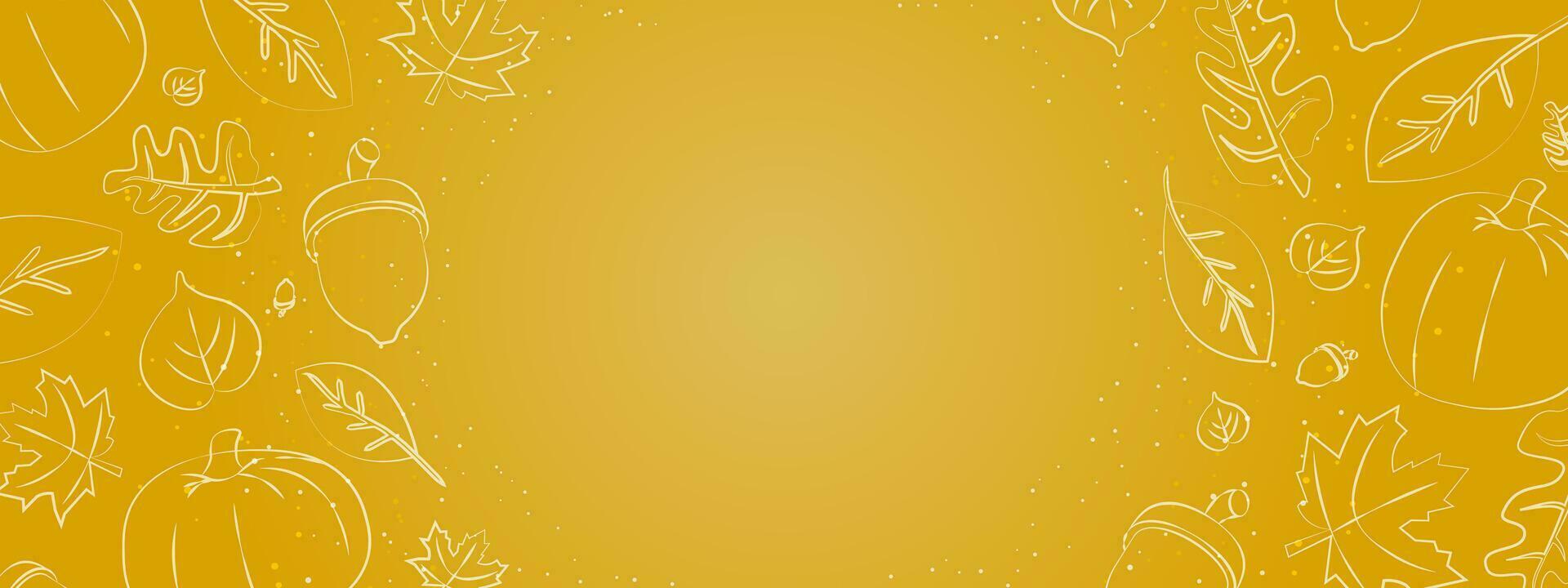 arancia pendenza bandiera con disegnato a mano foglie, acero foglia, zucche, e ghiande, formatura un' il giro telaio nel il centro con vuoto spazio per testi e disegni. di stagione sfondo. vettore illustrazione.
