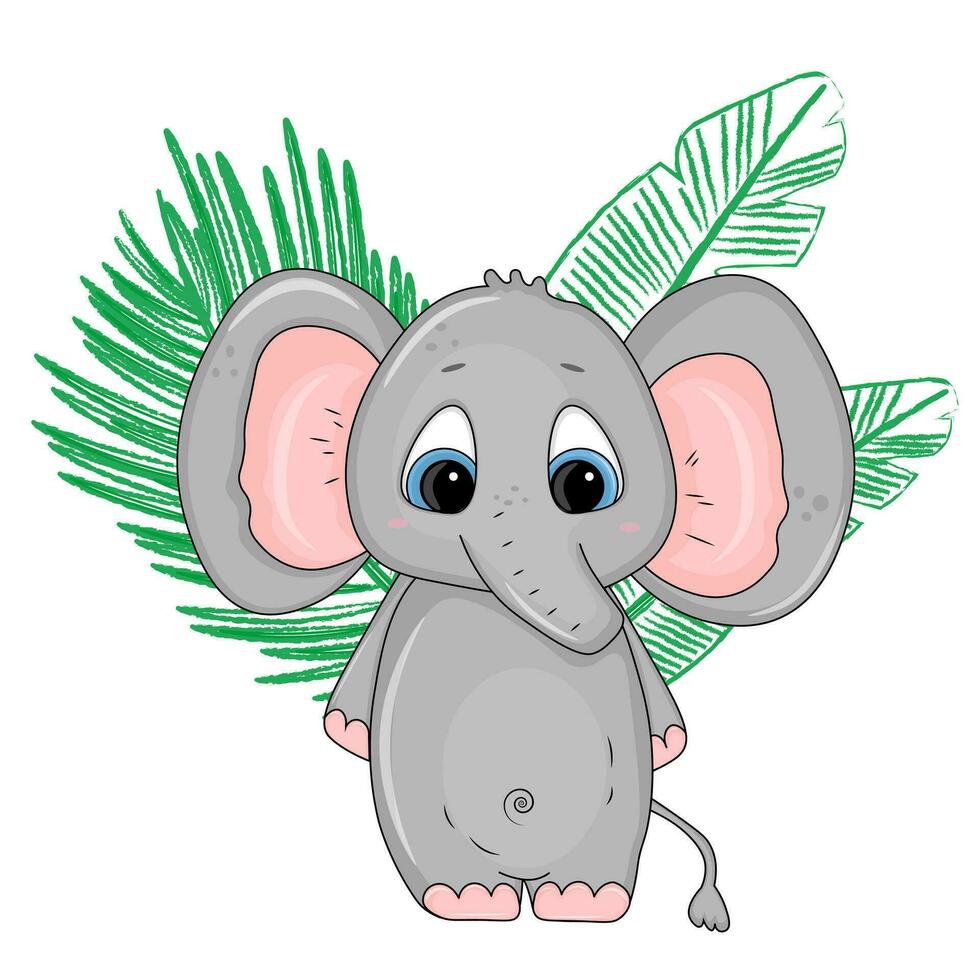 carino cartone animato bambino elefante su bianca vettore