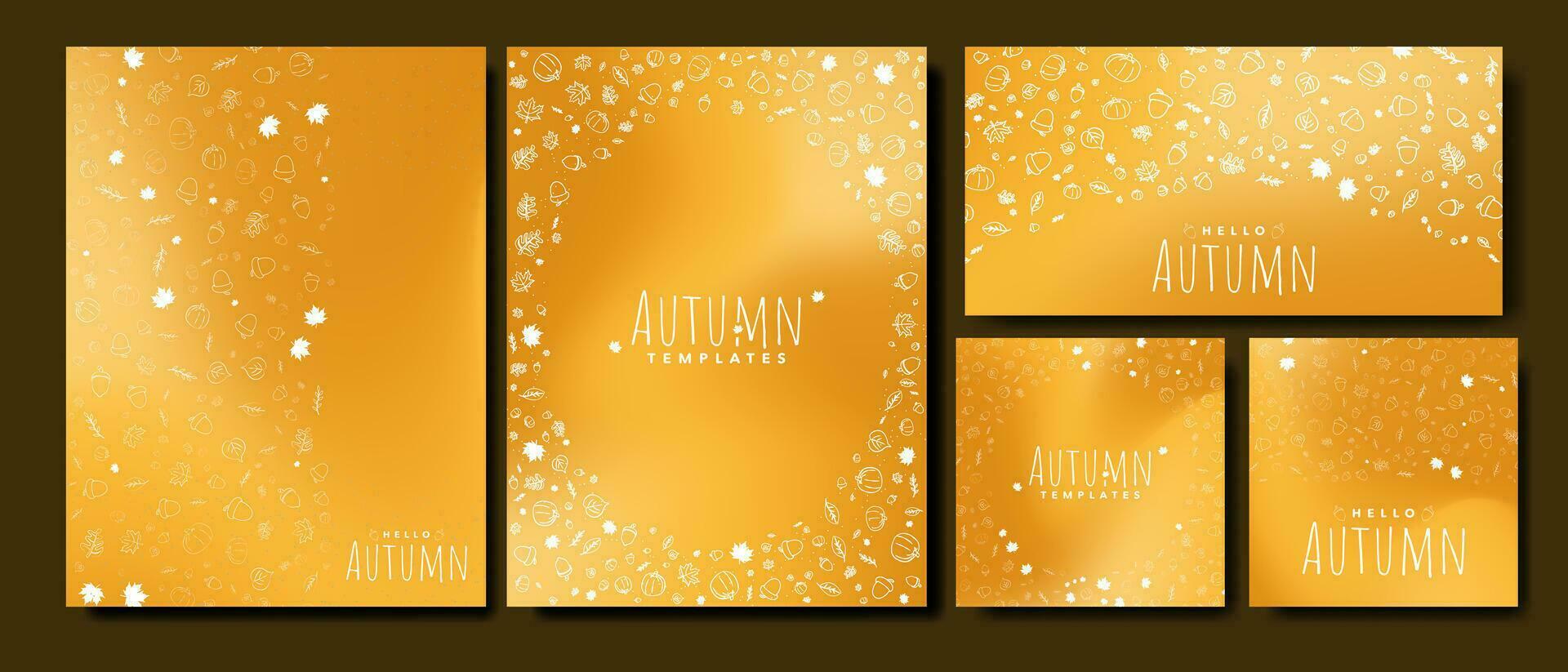 autunno arancia pendenza design sfondo modelli, manifesto, striscione, e piazza saluto carte con decorativo mano disegnato autunno elementi, zucca, ghianda, foglie, fogliame. vettore illustrazione. eps 10.