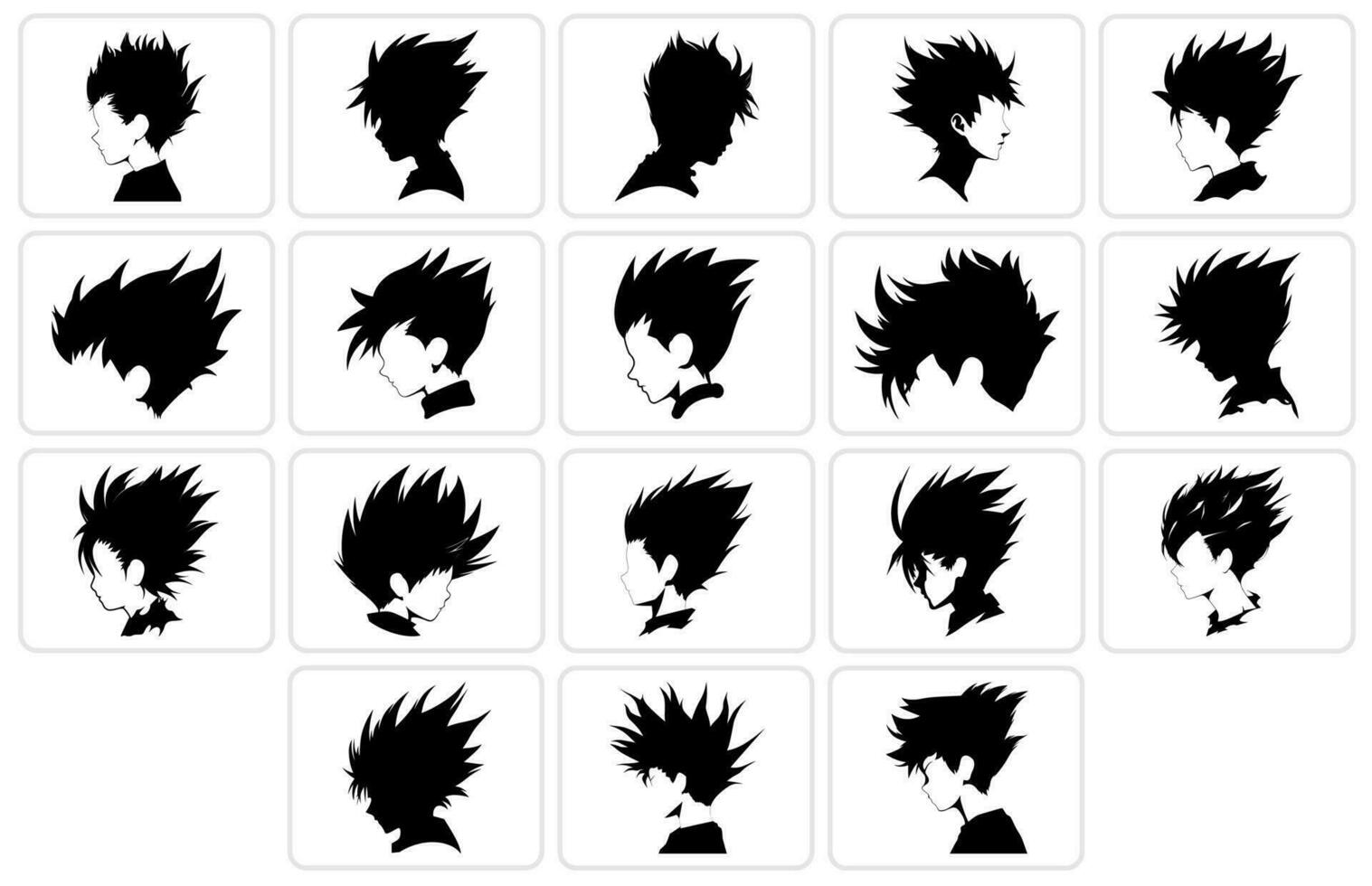 spinoso capelli sagome illustrazione impostare, ragazzi capelli silhouette vettore collezione, Uomini silhouette fascio