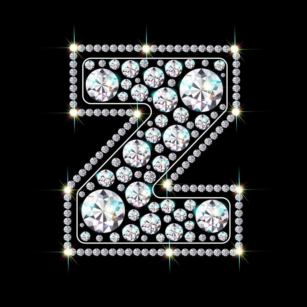 lettera z dell'alfabeto fatta da brillanti e scintillanti gioielli con diamanti font 3d stile realistico illustrazione vettoriale