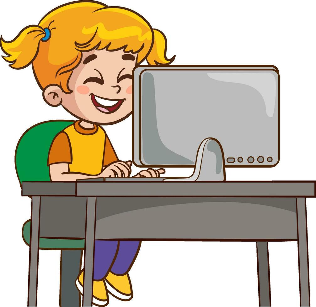 carino bambini fare surf Internet vettore