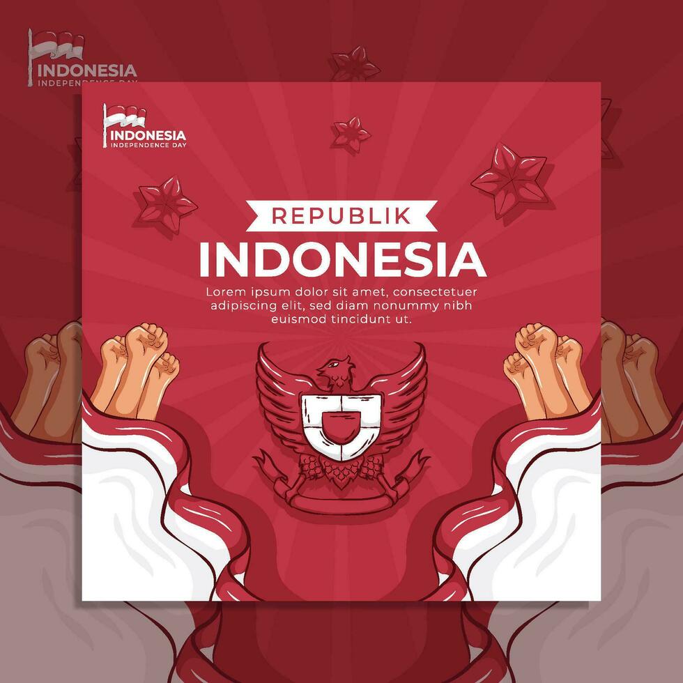 modello di banner per volantino social media festa dell'indipendenza dell'indonesia vettore