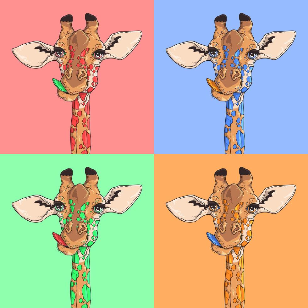 illustrazioni di disegno vettoriale. ritratto di giraffa divertente multicolore. vettore